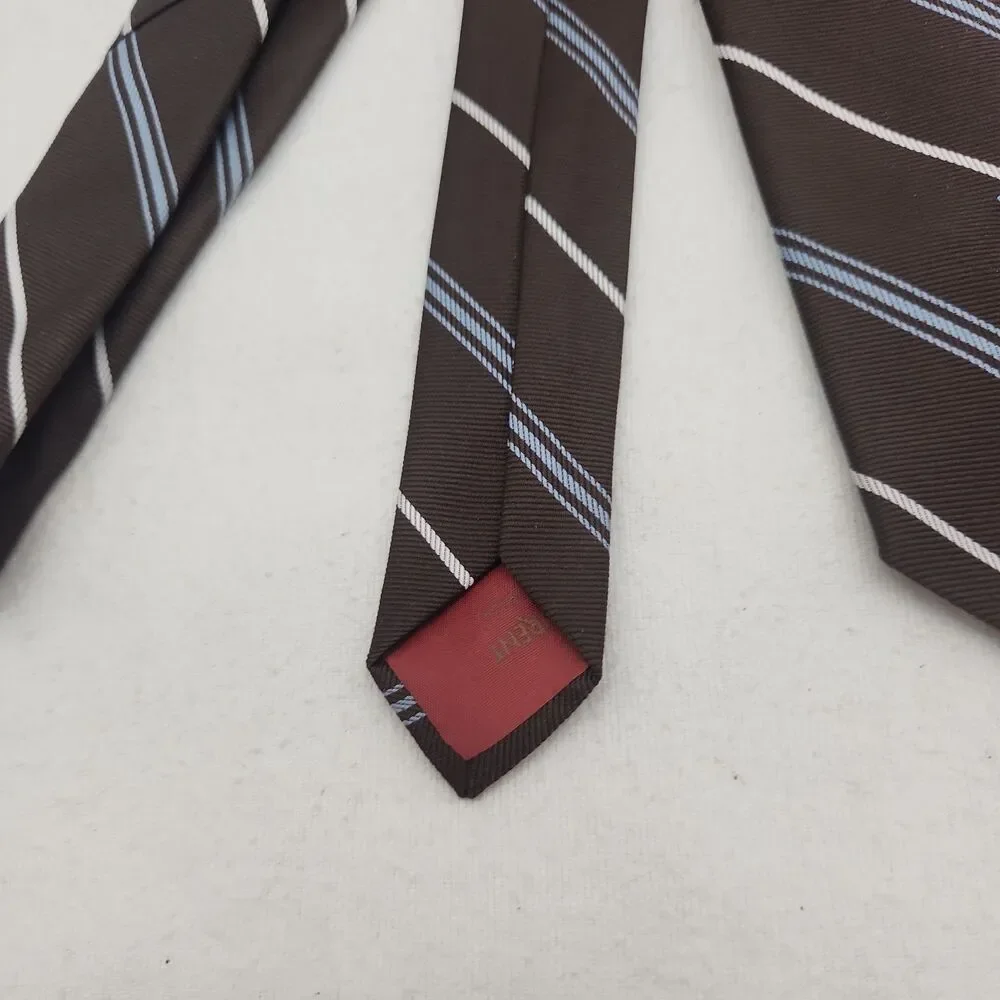 Tie Yves Saint Laurent YSL Neckwear Brown Rep Blue & White Stripes New York VTG